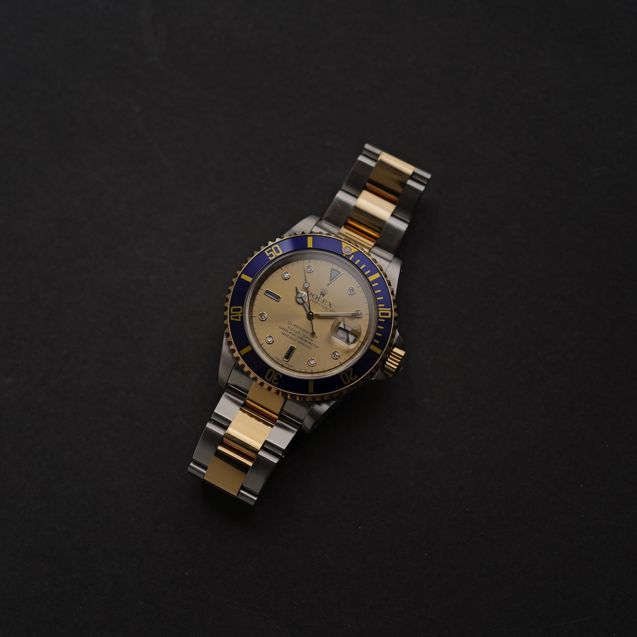 ロレックス/サブマリーナーデイト16613SG/ダイヤ・サファイヤダイヤル/保証書付フルセット/ROLEX SUBMARINER DATE Ref.16613SG "Serti Dial"P-Serial 18KYG 2000y with Box and Paper