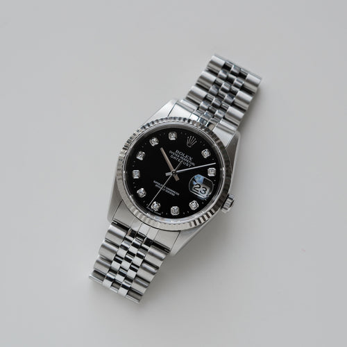 ロレックス/デイトジャスト16234G/P番/黒文字盤/10Pダイヤモンド/日本ロレックス保証書/フルセット/ROLEX DATE-JUST Ref.16234G "10P Diamond" Black dial  P-Serial 1999-2000y Full Set