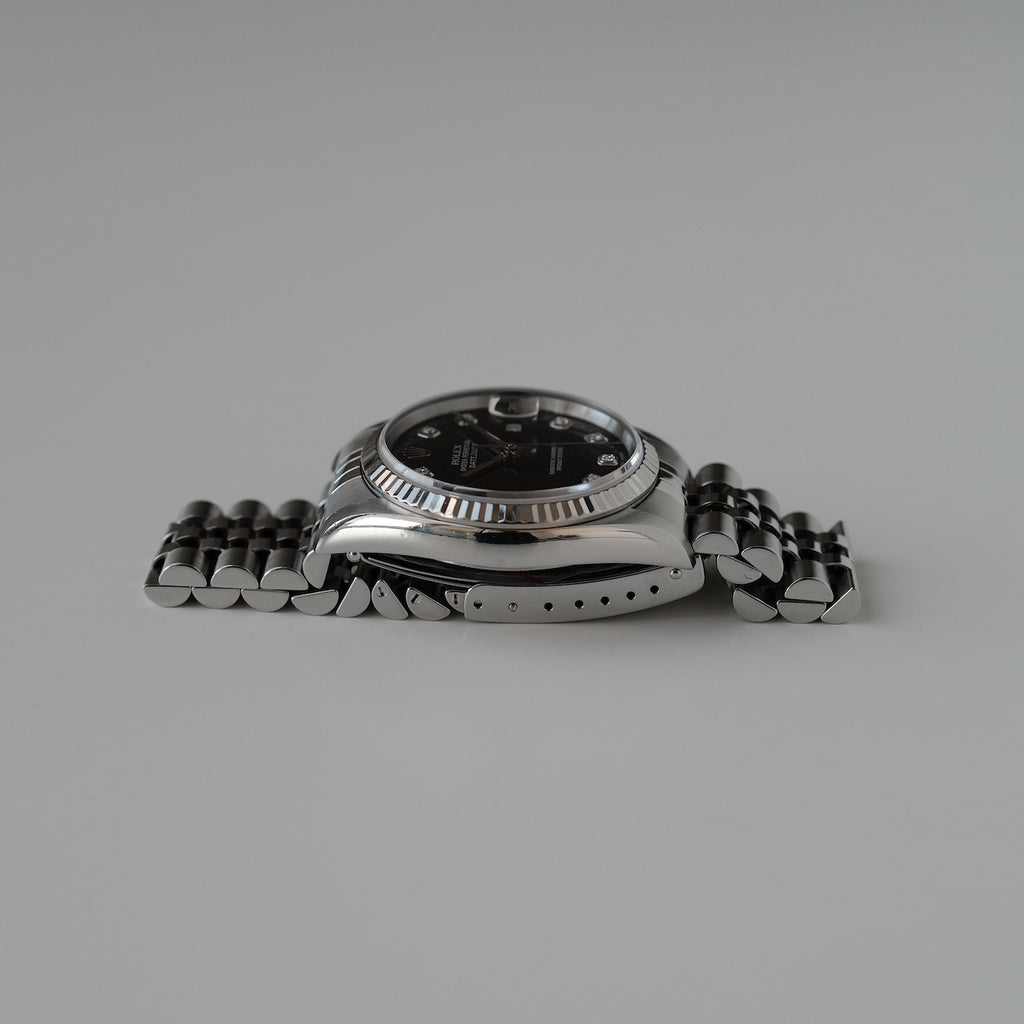 ロレックス/デイトジャスト16234G/P番/黒文字盤/10Pダイヤモンド/日本ロレックス保証書/フルセット/ROLEX DATE-JUST Ref.16234G "10P Diamond" Black dial  P-Serial 1999-2000y Full Set