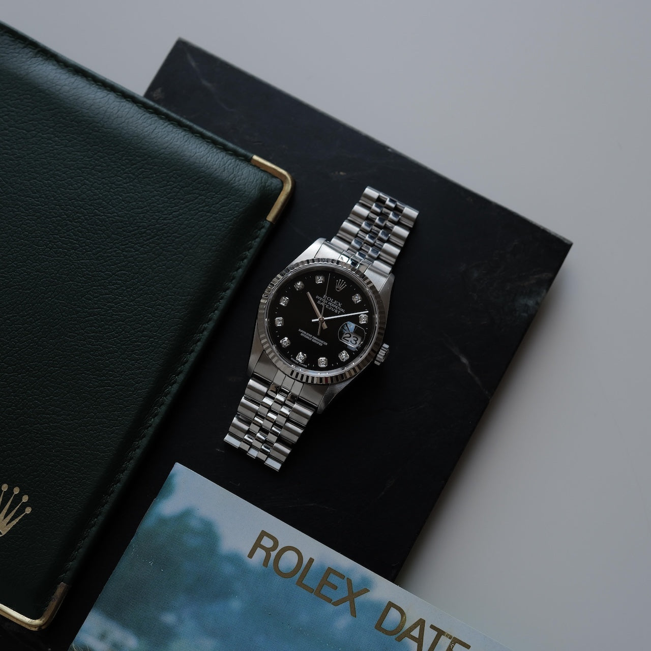 ロレックス/デイトジャスト16234G/P番/黒文字盤/10Pダイヤモンド/日本