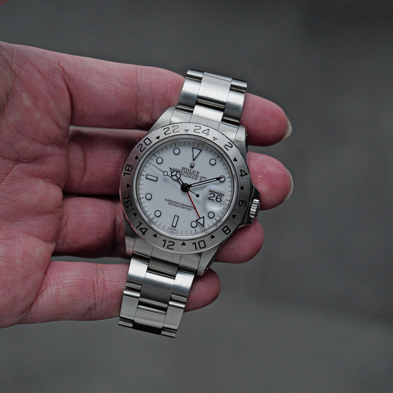 ロレックス/エクスプローラー2/16570/U番/SIWSSオンリーダイヤル/白文字盤/保証書付きフルセット/ROLEX EXPLORER2 REF.16570 "ONLY SWISS" FULL SET 1998Y