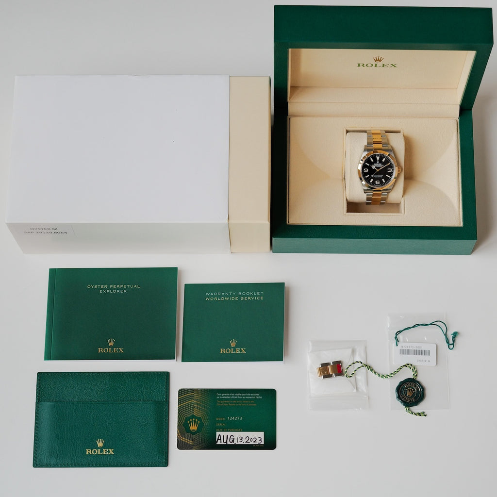 ロレックス/エクスプローラー124273/イエローロレゾール/新品フルセット/保護シールあり/ROLEX EXPLORER 1 REF.124273 18KYG FULL SET 2023Y NOS