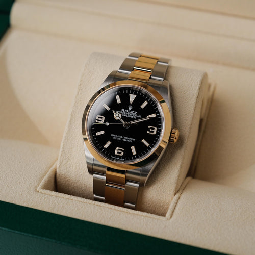 ロレックス/エクスプローラー124273/イエローロレゾール/新品フルセット/保護シールあり/ROLEX EXPLORER 1 REF.124273 18KYG FULL SET 2023Y NOS