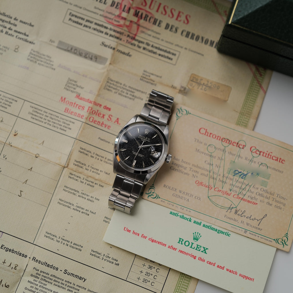 ロレックス/オイスターパーペチュアルデイト1500/ビッグロゴ/保証書付きフルセット/ROLEX OYSTER-PERPETUAL DATE REF.1500 "BIG LOGO" With Paper and Box Full Set 1961Y