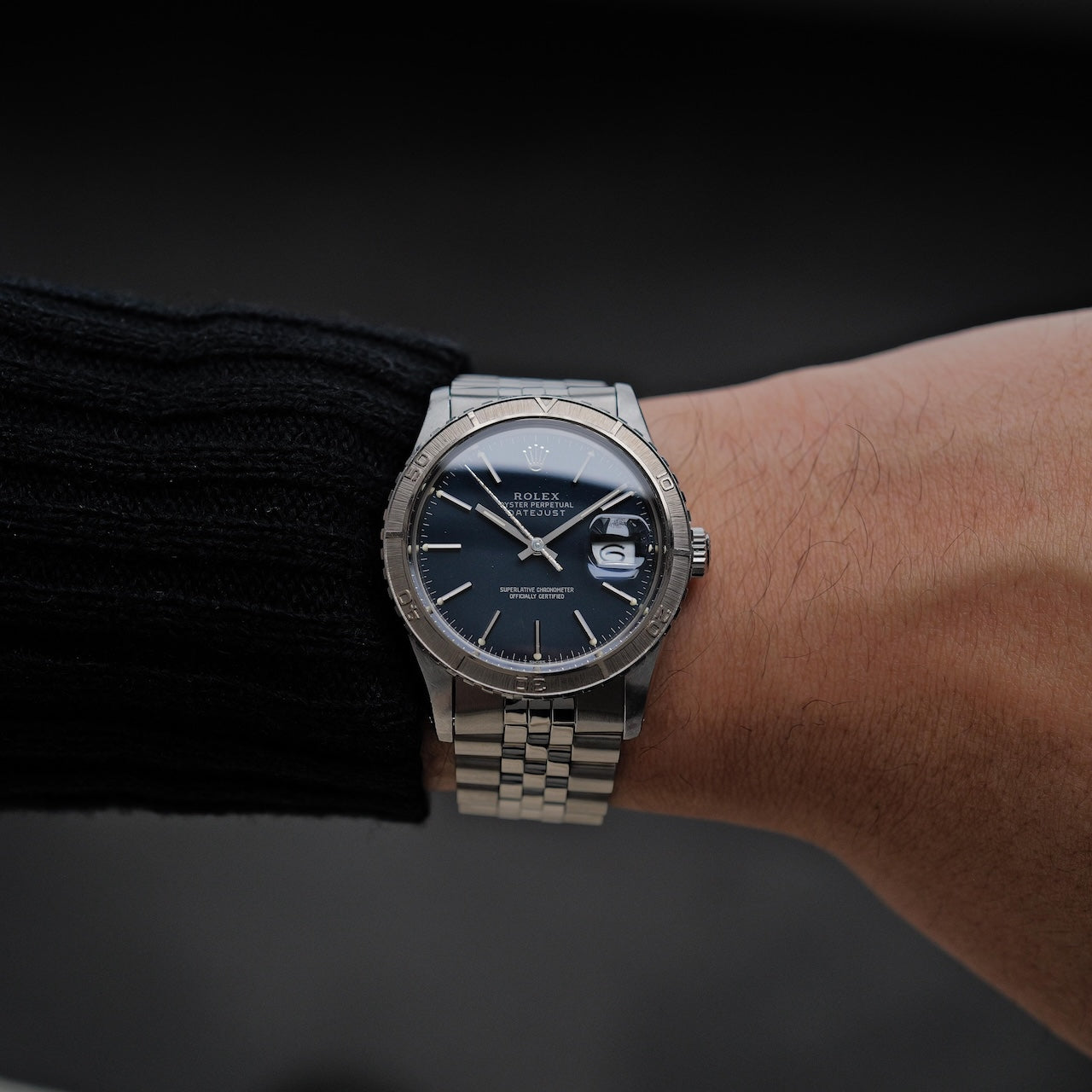 ロレックス/デイトジャスト16250/サンダーバード/ネイビーギルト/WGベゼル/シルバーレター/保証書付きフルセット/ROLEX DATE-JSUT Ref.16250 Thunderbird "NAVY GILT"WG Bezel 1982-83y Full Set