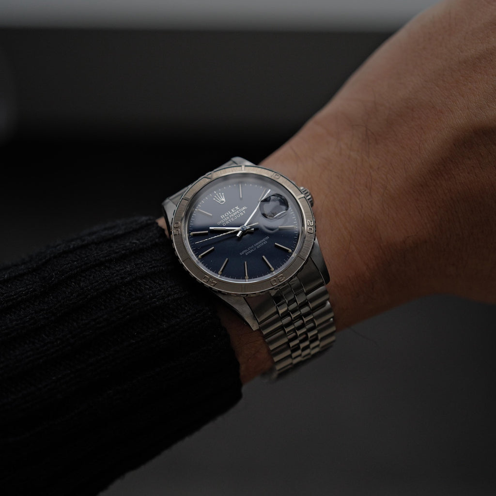 ロレックス/デイトジャスト16250/サンダーバード/ネイビーギルト/WGベゼル/シルバーレター/保証書付きフルセット/ROLEX DATE-JSUT Ref.16250 Thunderbird "NAVY GILT"WG Bezel 1982-83y Full Set