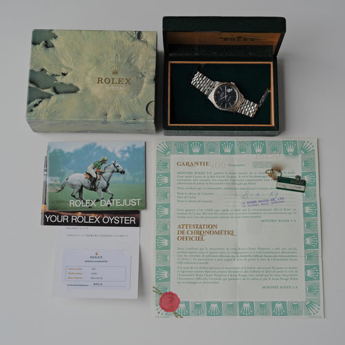 ロレックス/デイトジャスト16250/サンダーバード/ネイビーギルト/WGベゼル/シルバーレター/保証書付きフルセット/ROLEX DATE-JSUT Ref.16250 Thunderbird "NAVY GILT"WG Bezel 1982-83y Full Set