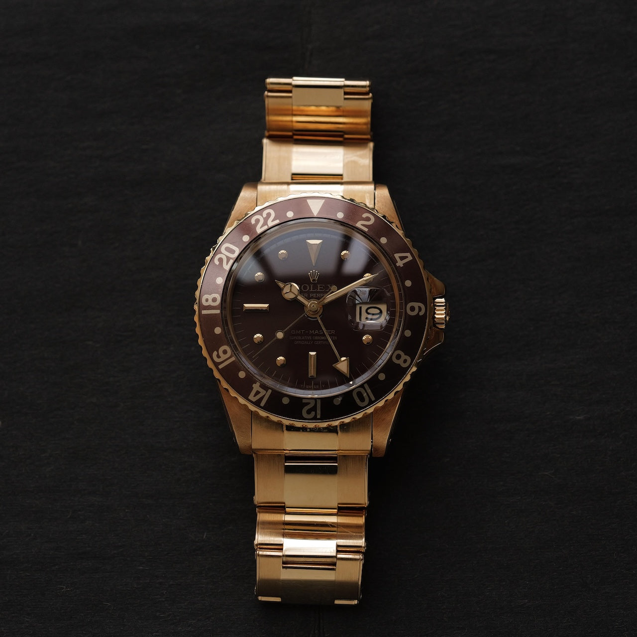 ロレックス/GMTマスター1675/8/茶つぼ/エナメルダイヤル/箱付き/ROLEX GMT-MASTER "Brown Nipple" Enamel Dial Ref.1675/8 18KYG Bracelet 1969-70Y with Box