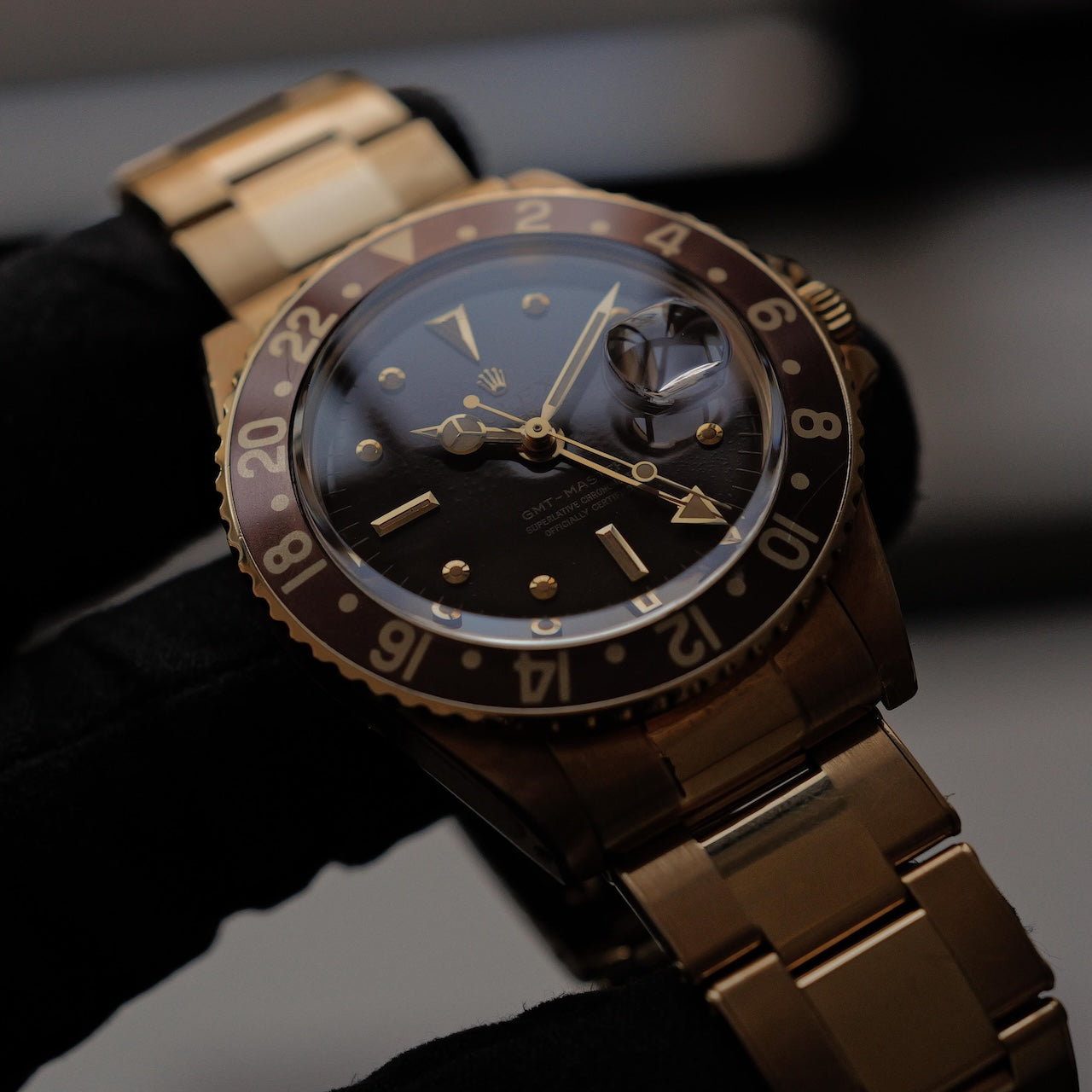 ロレックス/GMTマスター1675/8/茶つぼ/エナメルダイヤル/箱付き/ROLEX GMT-MASTER "Brown Nipple" Enamel Dial Ref.1675/8 18KYG Bracelet 1969-70Y with Box