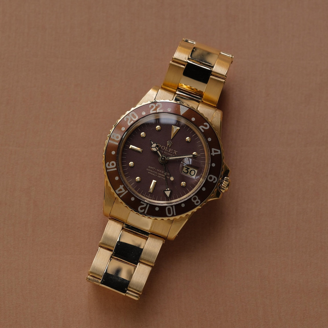 ロレックス/GMTマスター1675/8/茶つぼ/マットダイヤル/18Kイエローゴールド/ROLEX GMT-MASTER REF.1675/8 "Brown Nipple Dial" 18KYG with Bracelet 1975y