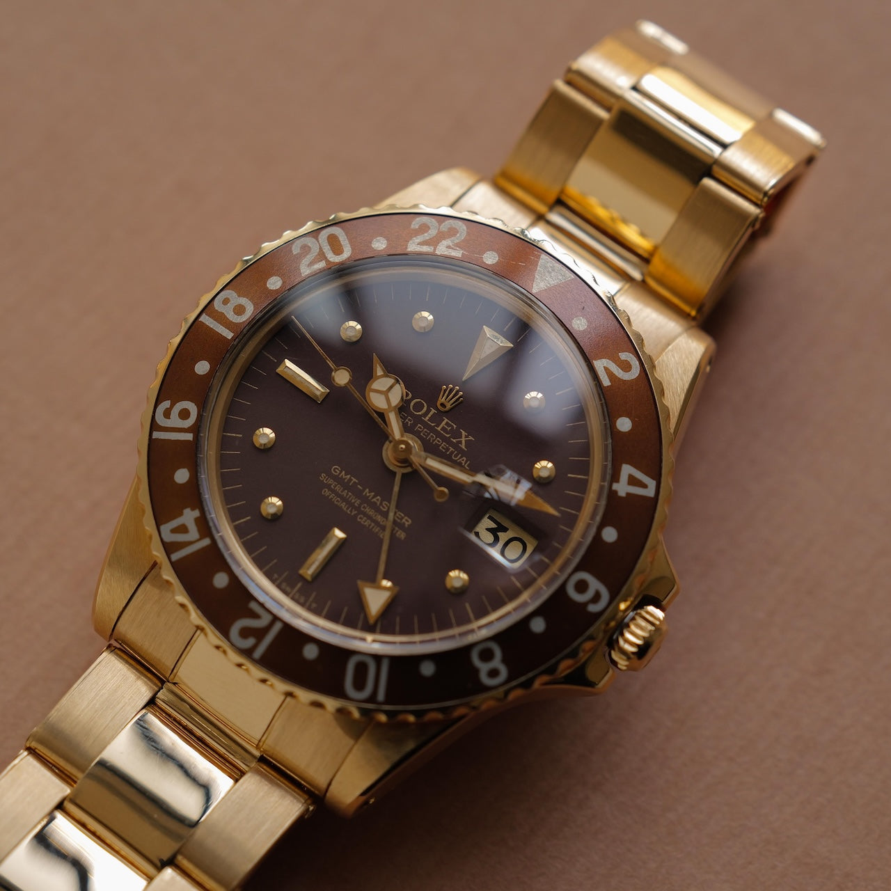 ロレックス/GMTマスター1675/8/茶つぼ/マットダイヤル/18Kイエローゴールド/ROLEX GMT-MASTER REF.1675/8 "Brown Nipple Dial" 18KYG with Bracelet 1975y