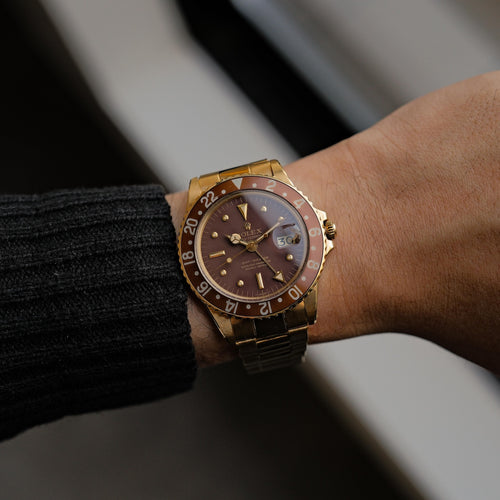 ロレックス/GMTマスター1675/8/茶つぼ/マットダイヤル/18Kイエローゴールド/ROLEX GMT-MASTER REF.1675/8 "Brown Nipple Dial" 18KYG with Bracelet 1975y