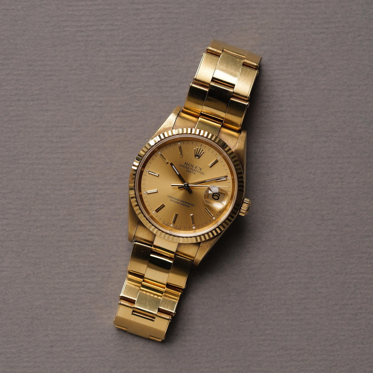 ロレックス/オイスター パーペチュアル デイト15238/F番/18KYGオイスターリベットブレス/ROLEX OYSTER PERPETUAL DATE REF.15238 18KYG Rivet Bracelet 2003-04Y