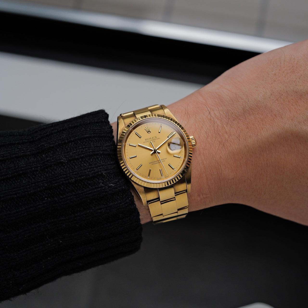 ロレックス/オイスター パーペチュアル デイト15238/F番/18KYGオイスターリベットブレス/ROLEX OYSTER PERPETUAL DATE REF.15238 18KYG Rivet Bracelet 2003-04Y