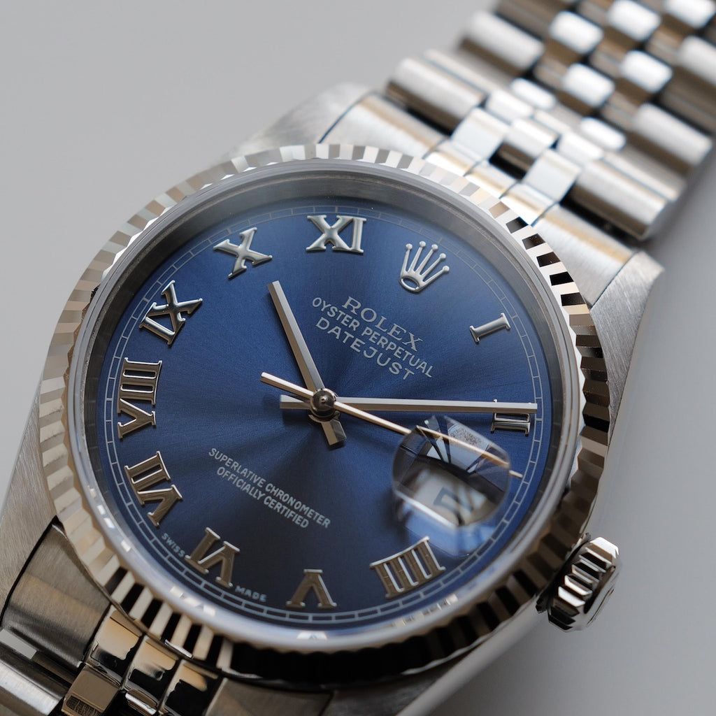 ロレックス/デイトジャスト16234/T番/ブルーローマン/ 18Kホワイトゴールドベゼル/ROLEX DATE-JUST REF.16234 "BLUE ROMAN" 18KWG bezel with 1996y