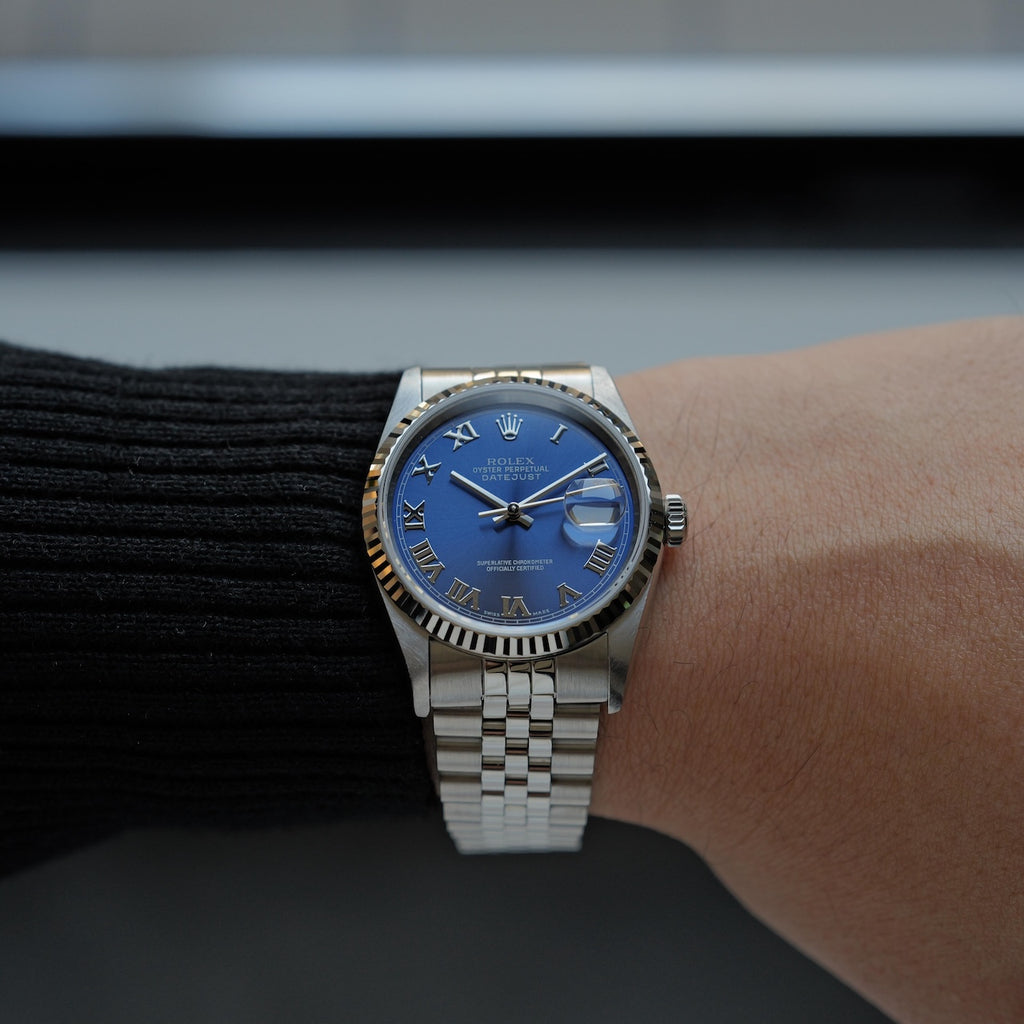 ロレックス/デイトジャスト16234/T番/ブルーローマン/ 18Kホワイトゴールドベゼル/ROLEX DATE-JUST REF.16234 "BLUE ROMAN" 18KWG bezel with 1996y