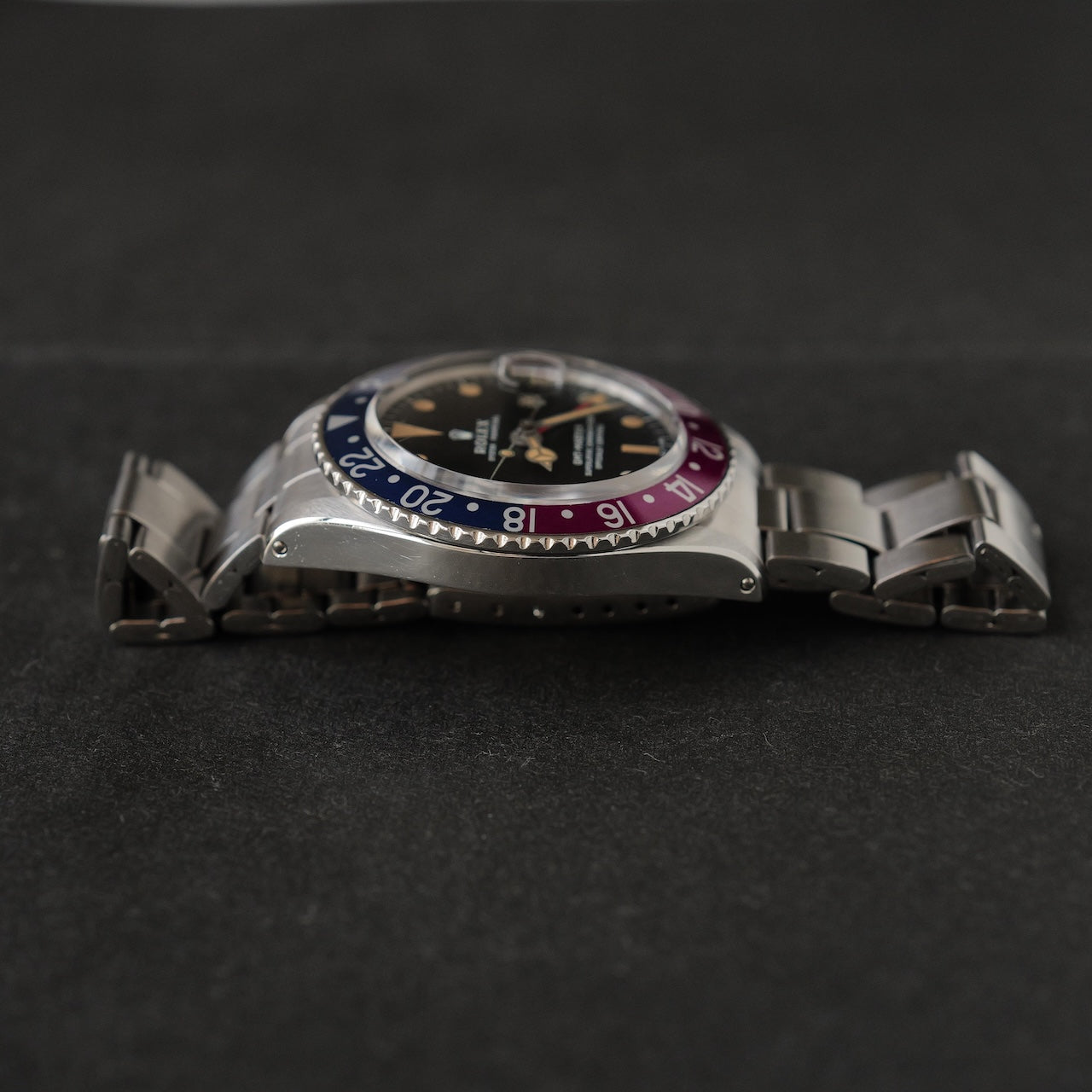 ロレックス/GMTマスター1675/フクシアベゼル/マーク２ダイヤル/箱・国内正規ギャラ付き/ROLEX GMT-MASTER Ref.1675 "Fuchcia Bezel" Mark2 Dial with Box and Paper 1972y