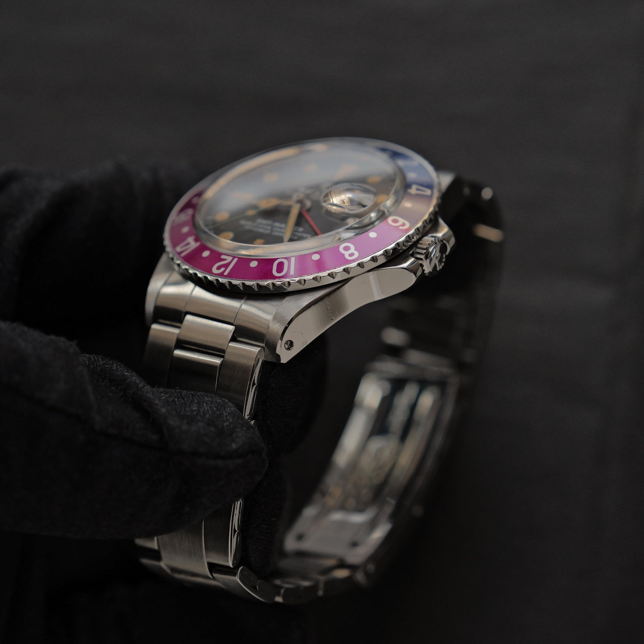 ロレックス/GMTマスター1675/フクシアベゼル/マーク２ダイヤル/箱・国内正規ギャラ付き/ROLEX GMT-MASTER Ref.1675 "Fuchcia Bezel" Mark2 Dial with Box and Paper 1972y