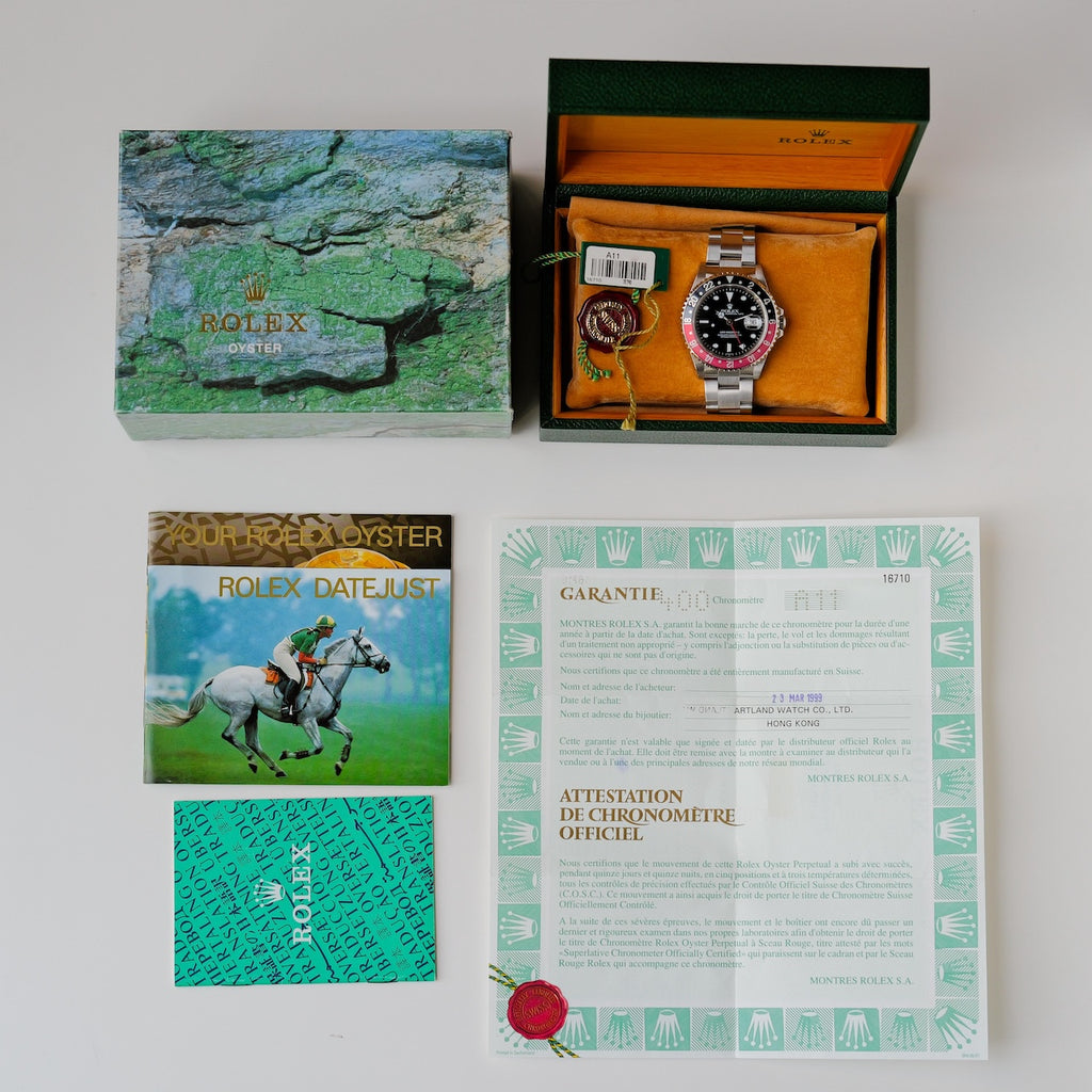 ロレックス/GMTマスター2/16710/A番/スイスオンリー/コークベゼル/保証書付きフルセット/ROLEX GMT-MASTER 2 Ref.16710 "SWISS ONLY" Coke Bezel 1998-99 Full Set