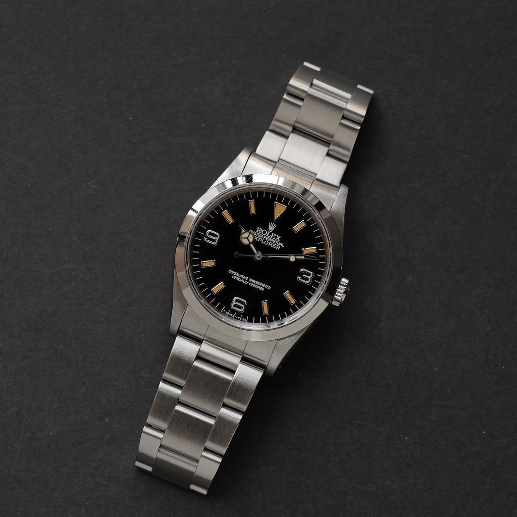 ロレックス/エクスプローラー14270/E番/パティーナダイヤル/オールトリチウム/シングルバックル/ラグ横穴あり/保証書付きフルセット/ROLEX EXPLORER 1 REF.14270 "PATINA" E-Serial All Tritium Single Buckle 1990Y Full Set