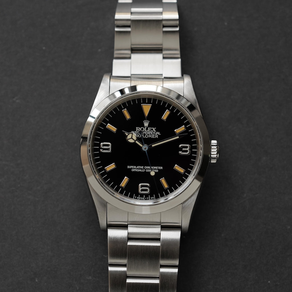 ロレックス/エクスプローラー14270/E番/パティーナダイヤル/オールトリチウム/シングルバックル/ラグ横穴あり/保証書付きフルセット/ROLEX EXPLORER 1 REF.14270 "PATINA" E-Serial All Tritium Single Buckle 1990Y Full Set