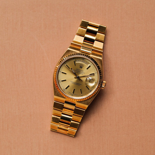 ロレックス/デイデイト オイスタークォーツ/19018N/18Kイエローゴールド/箱・国際保証書付き/ROLEX DAY-DATE OYSTER-QUARTZ REF.19018N 18KYG with Paper and Box 1986Y