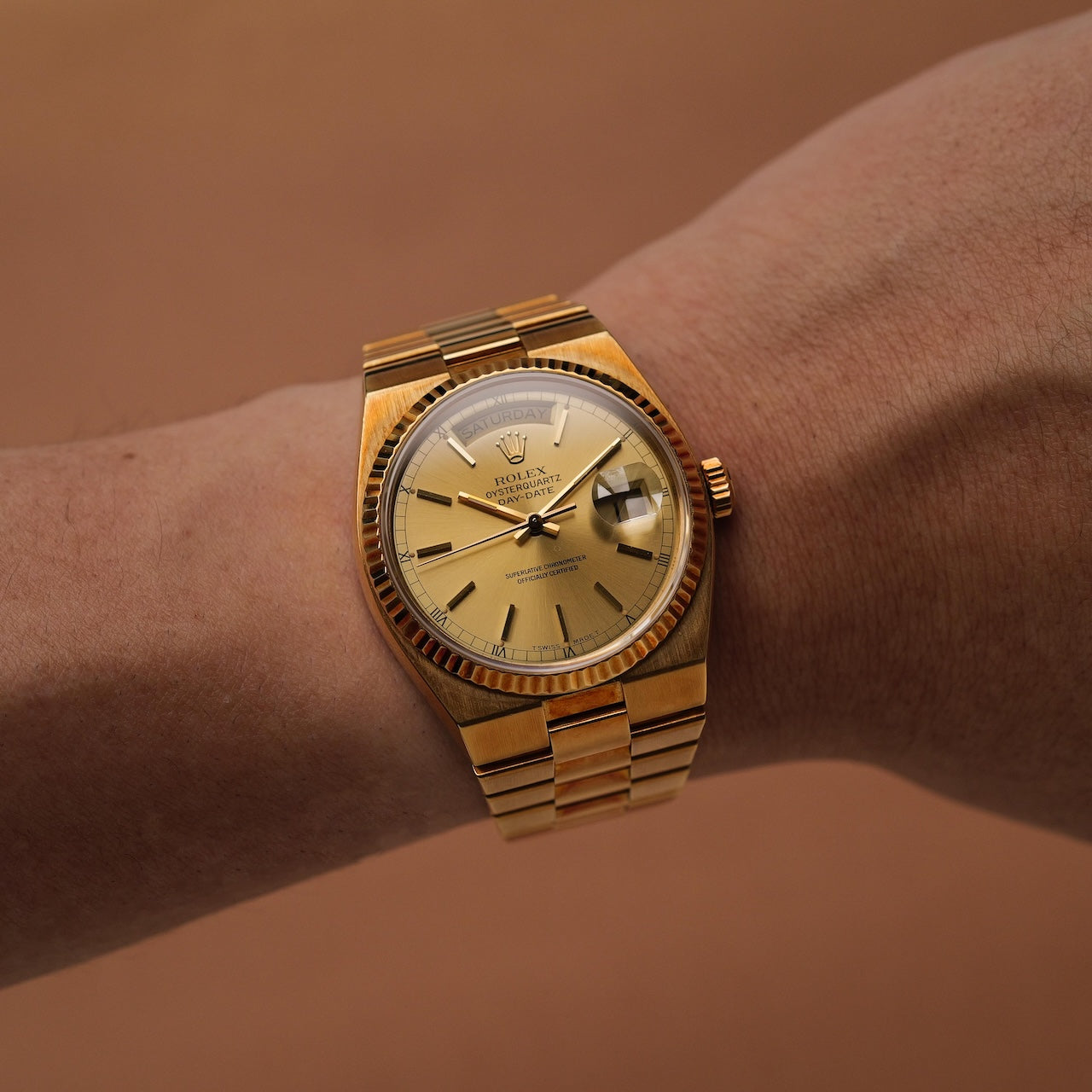 ロレックス/デイデイト オイスタークォーツ/19018N/18Kイエローゴールド/箱・国際保証書付き/ROLEX DAY-DATE OYSTER-QUARTZ REF.19018N 18KYG with Paper and Box 1986Y