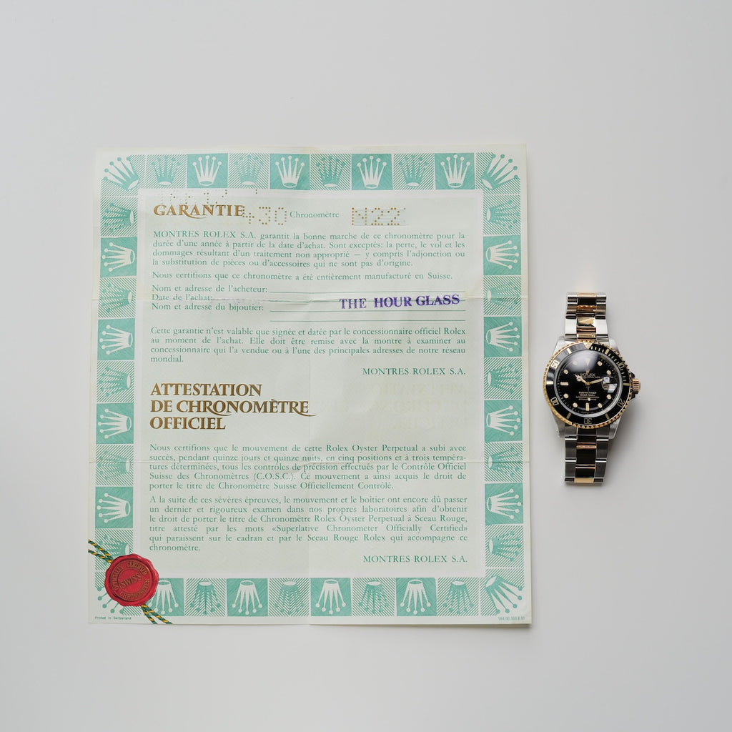 ロレックス/サブマリーナーデイト16613/N番/18KYG/オールトリチウム/保証書付き/ROLEX SUBMARINER DATE REF.16613 Black dial 18KYG All Tritium 1991-92Y with Paper