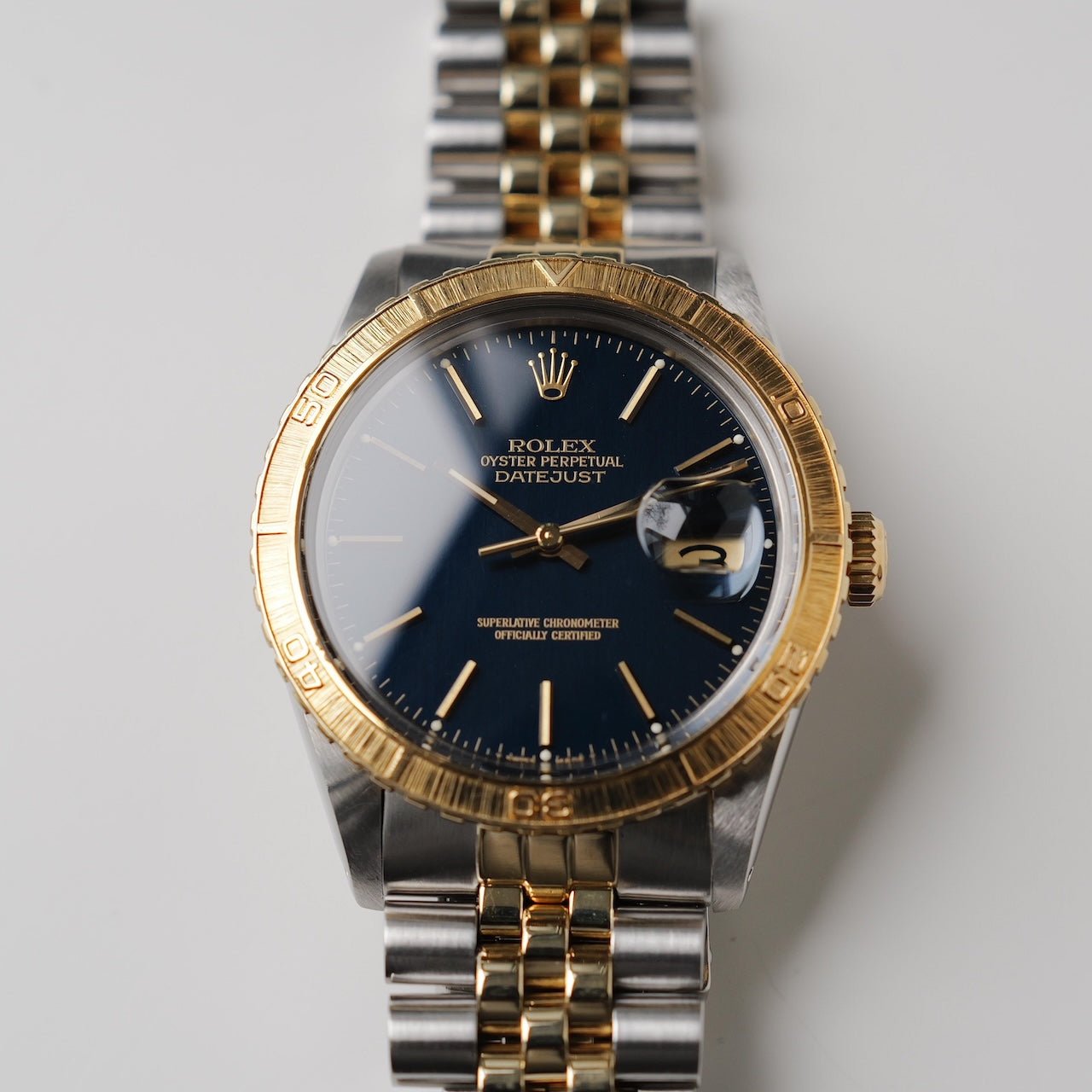 ロレックス/デイトジャスト16253/18KYG/艶ありネイビーダイヤル/ ROLEX