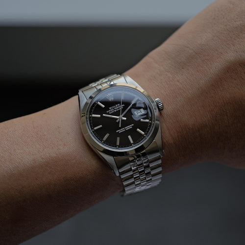 ロレックス/デイトジャスト1600/ミラーダイヤル/シルバーフォント/ROLEX DATE JUST REF.1600 BLACK MIRROR GILT DIAL 1970Y
