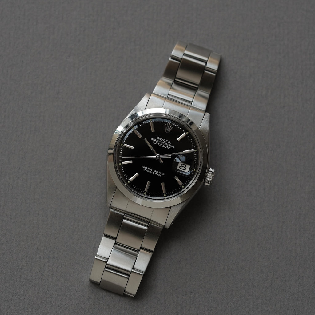 ロレックス/デイトジャスト1600/ミラーダイヤル/シルバーフォント/ROLEX DATE JUST REF.1600 BLACK MIRROR GILT DIAL 1970Y