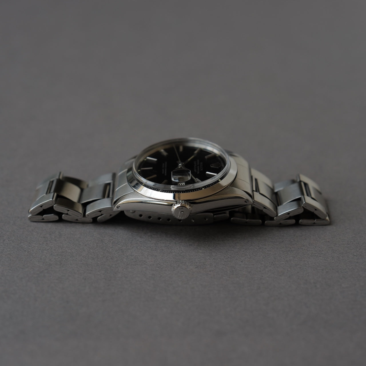 ロレックス/デイトジャスト1600/ミラーダイヤル/シルバーフォント/ROLEX DATE JUST REF.1600 BLACK MIRROR GILT DIAL 1970Y