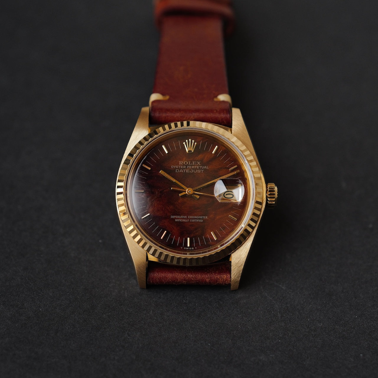 ロレックス/デイトジャスト16018/ウォールナット/ウッドダイヤル/18Kイエローゴールド/ROLEX DATE JUST REF.16018 "WALLNUT" Wood Dial 18KYG 1982Y