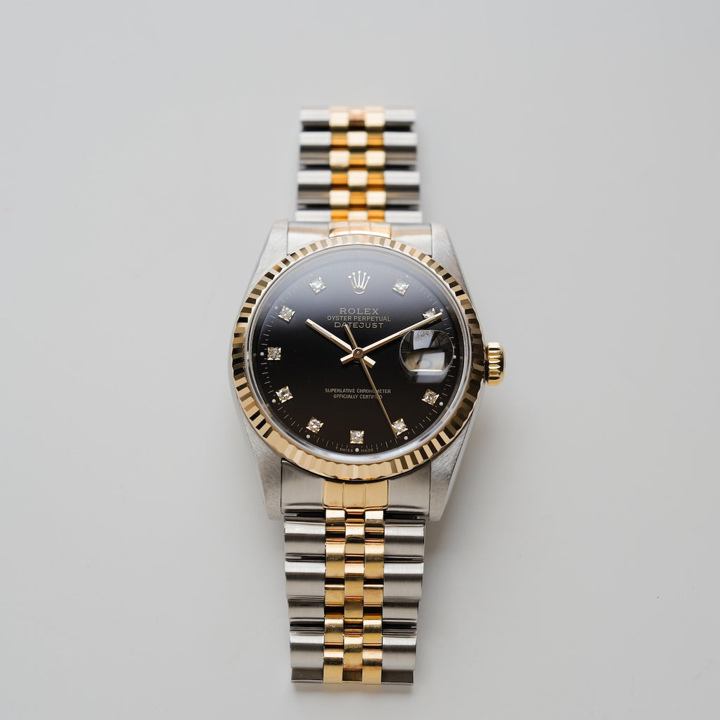 ロレックス/デイトジャスト16233G/X番/黒文字盤/10Pダイヤモンド/ROLEX DATE JUST Ref.16233G "Black Dial 10P Diamonds" 1991Y