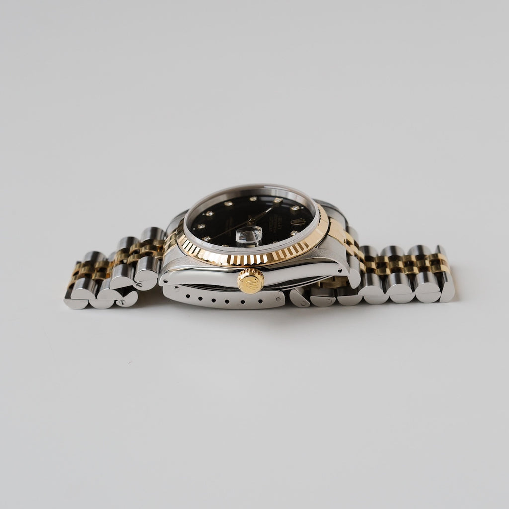 ロレックス/デイトジャスト16233G/X番/黒文字盤/10Pダイヤモンド/ROLEX DATE JUST Ref.16233G "Black Dial 10P Diamonds" 1991Y