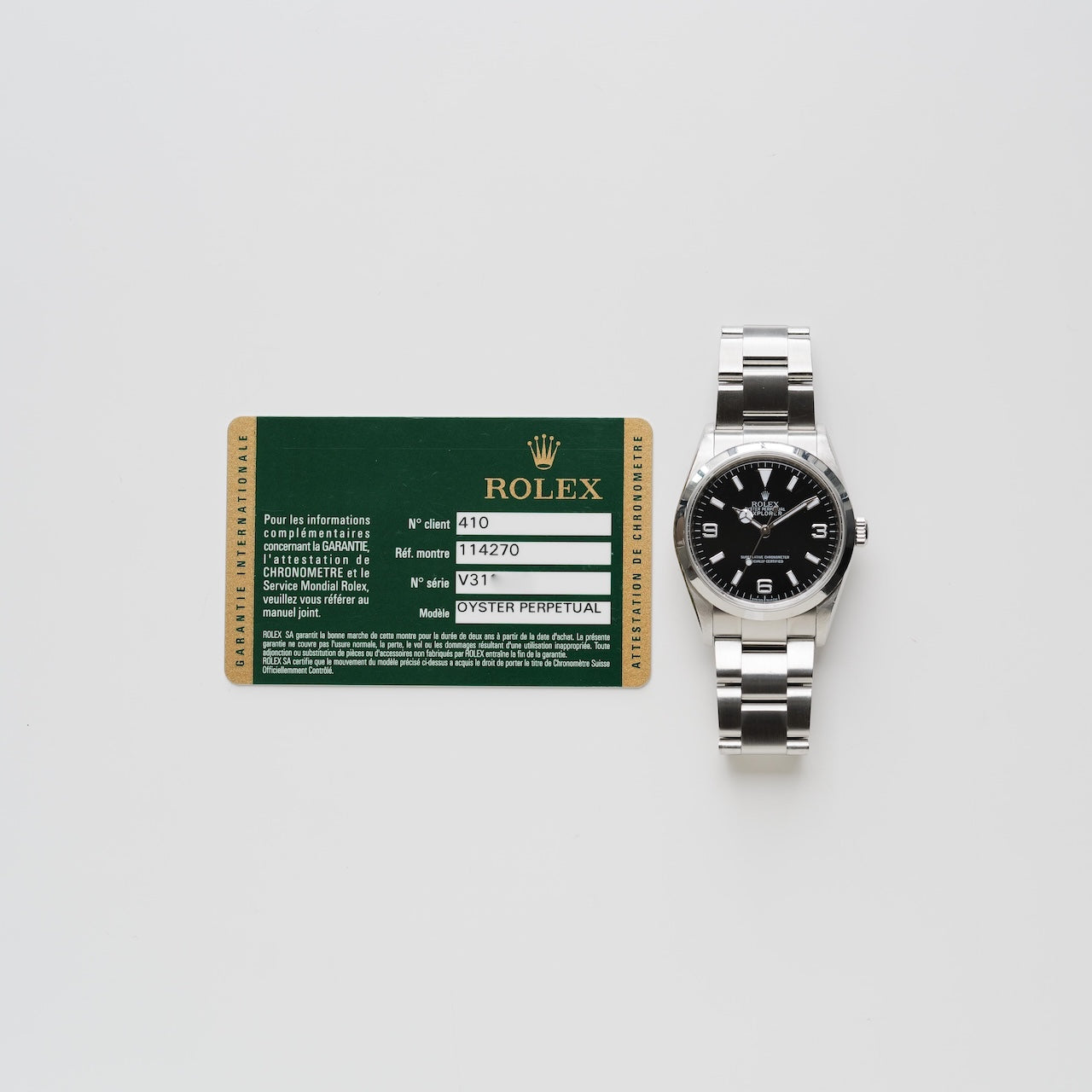 ロレックスエクスプローラー1/114270/V番/ルーレット刻印/保証書付き/ROLEX EXPLORER1 REF.114270 "Roulette Engraving" 2007-08Y with Paper