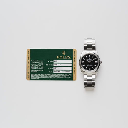ロレックスエクスプローラー1/114270/V番/ルーレット刻印/保証書付き/ROLEX EXPLORER1 REF.114270 "Roulette Engraving" 2007-08Y with Paper