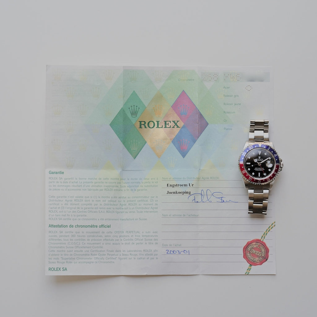 ロレックス/GMTマスター2/16710/Y番/ペプシ/赤青ベゼル/保証書付き/ROLEX GMT-MASTER 2 REF.16710 "PEPSI" 2002Y with Paper