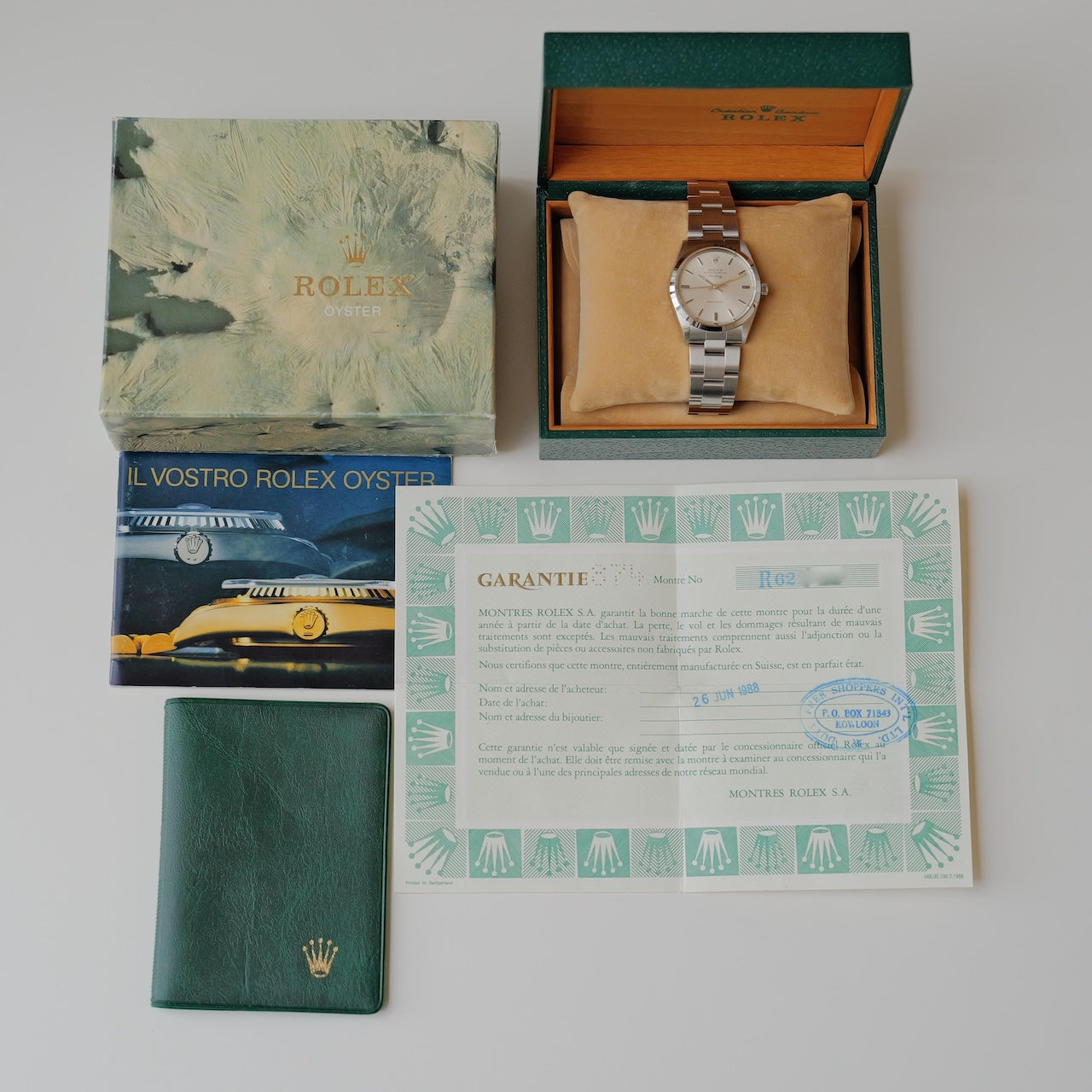 ロレックス/エアキング5500/シルバーダイヤル/裏蓋シール/元箱・保証書つき/ROLEX Air-King Ref.5500 Silver Dial 1988Y with Box and Paper