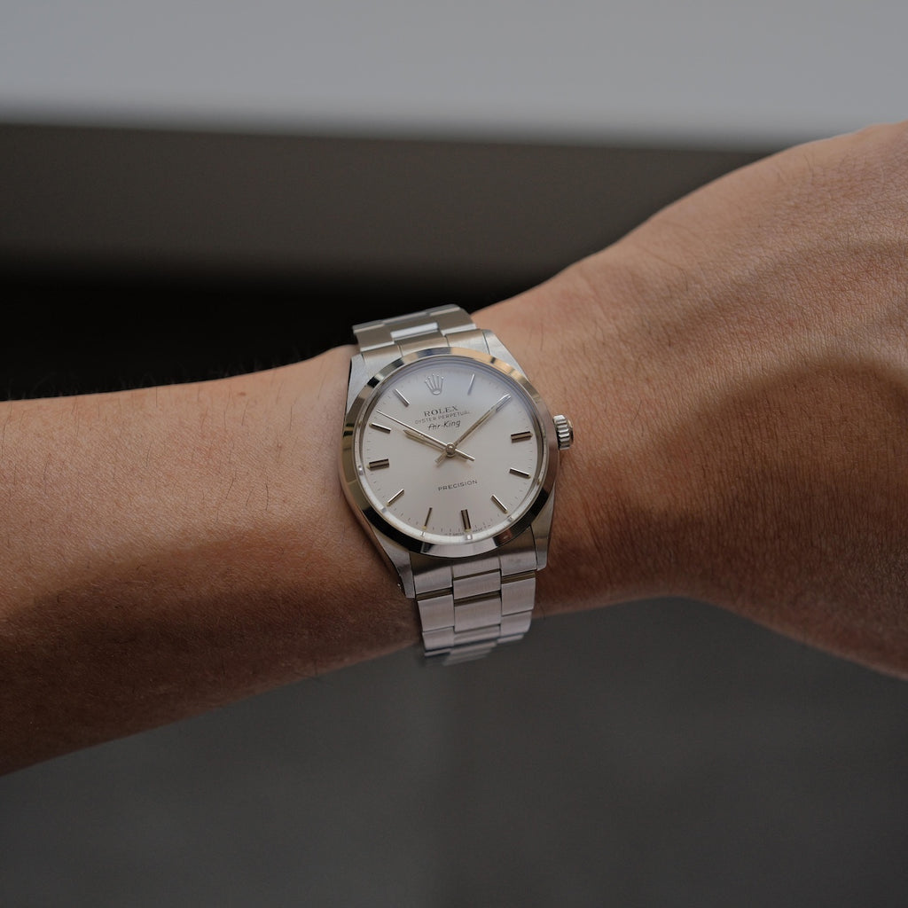 ロレックス/エアキング5500/シルバーダイヤル/裏蓋シール/元箱・保証書つき/ROLEX Air-King Ref.5500 Silver Dial 1988Y with Box and Paper