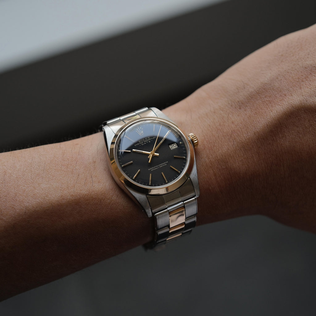 ロレックス/オイスターパーペチュアルデイト1500/黒文字盤/ピンクゴールド/ROLEX OYSTER PERPETUAL DATE REF.1500 Black Dial Pink Gold 1975Y