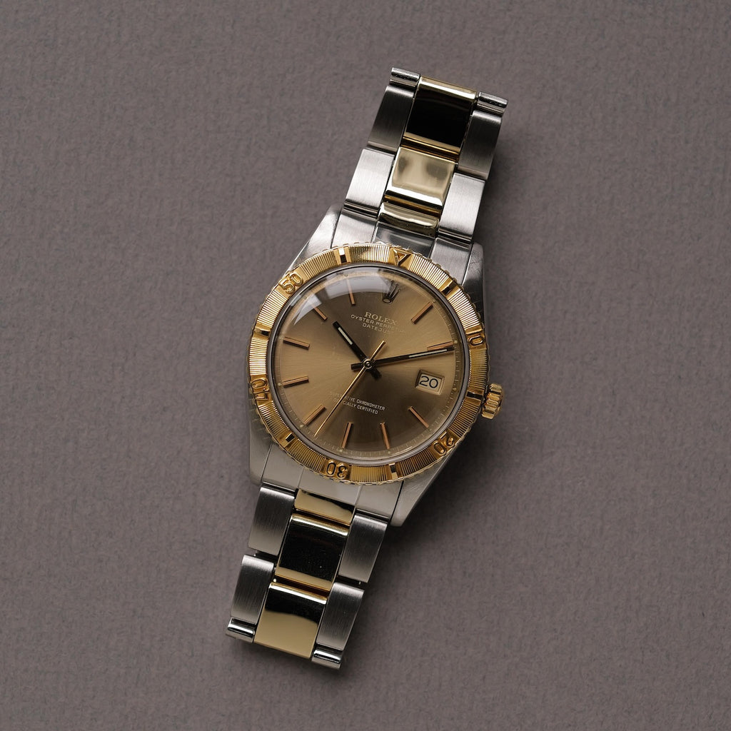 ロレックス/デイトジャスト/サンダーバード1625/シャンパン・グレー・ゴースト/ROLEX DATE-JUST THUNDERBIRD REF.1625 "Champagne Grey Ghost Dial" Yellow Gold 1971Y