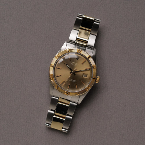 ロレックス/デイトジャスト/サンダーバード1625/シャンパン・グレー・ゴースト/ROLEX DATE-JUST THUNDERBIRD REF.1625 "Champagne Grey Ghost Dial" Yellow Gold 1971Y