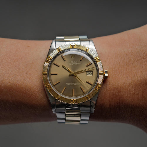 ロレックス/デイトジャスト/サンダーバード1625/シャンパン・グレー・ゴースト/ROLEX DATE-JUST THUNDERBIRD REF.1625 "Champagne Grey Ghost Dial" Yellow Gold 1971Y