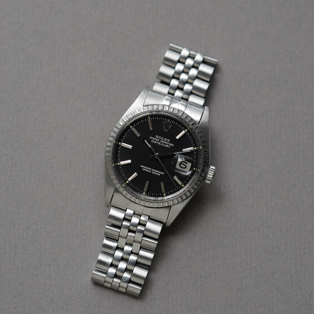 ロレックス/デイトジャスト1603/マット黒文字盤/シルバーフォント/エンジンターンドベゼル/USジュビリー/ROLEX DATE-JUST REF.1603 "Black Matte dial" US Jubilee  Silver print 1969Y