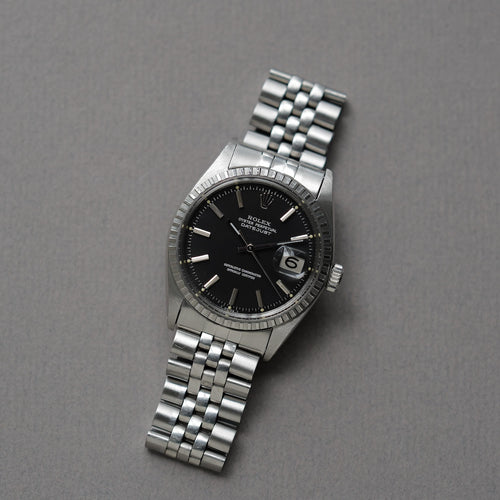 ロレックス/デイトジャスト1603/マット黒文字盤/シルバーフォント/エンジンターンドベゼル/USジュビリー/ROLEX DATE-JUST REF.1603 "Black Matte dial" US Jubilee  Silver print 1969Y