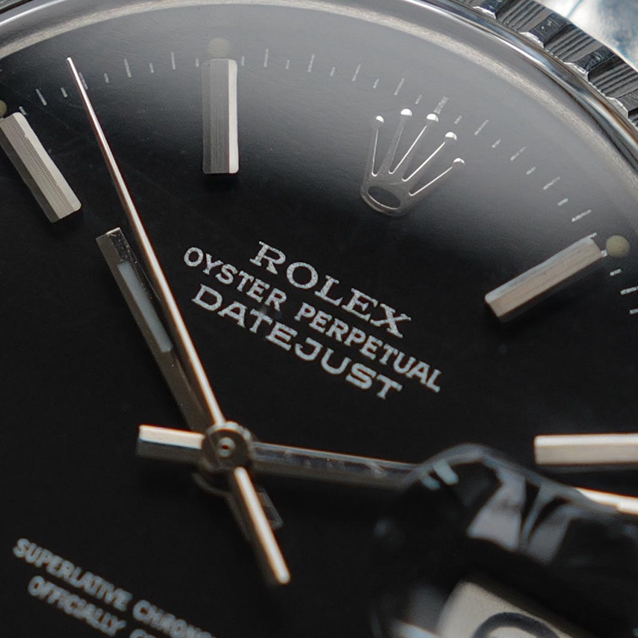 ロレックス/デイトジャスト1603/マット黒文字盤/シルバーフォント/エンジンターンドベゼル/USジュビリー/ROLEX DATE-JUST REF.1603 "Black Matte dial" US Jubilee  Silver print 1969Y
