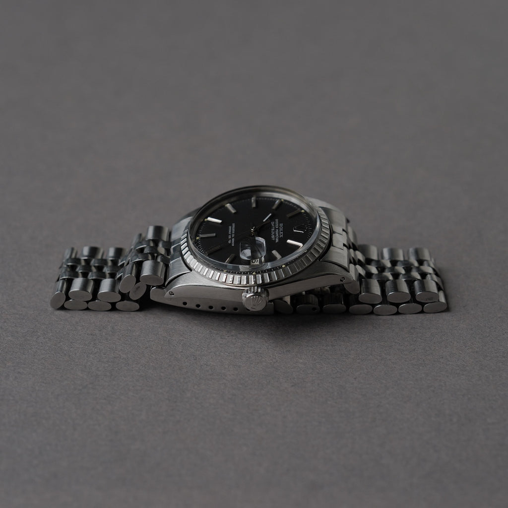 ロレックス/デイトジャスト1603/マット黒文字盤/シルバーフォント/エンジンターンドベゼル/USジュビリー/ROLEX DATE-JUST REF.1603 "Black Matte dial" US Jubilee  Silver print 1969Y