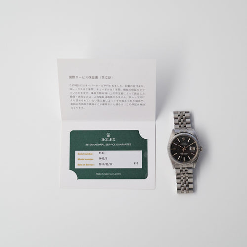 ロレックス/デイトジャスト1603/マット黒文字盤/シルバーフォント/エンジンターンドベゼル/USジュビリー/ROLEX DATE-JUST REF.1603 "Black Matte dial" US Jubilee  Silver print 1969Y