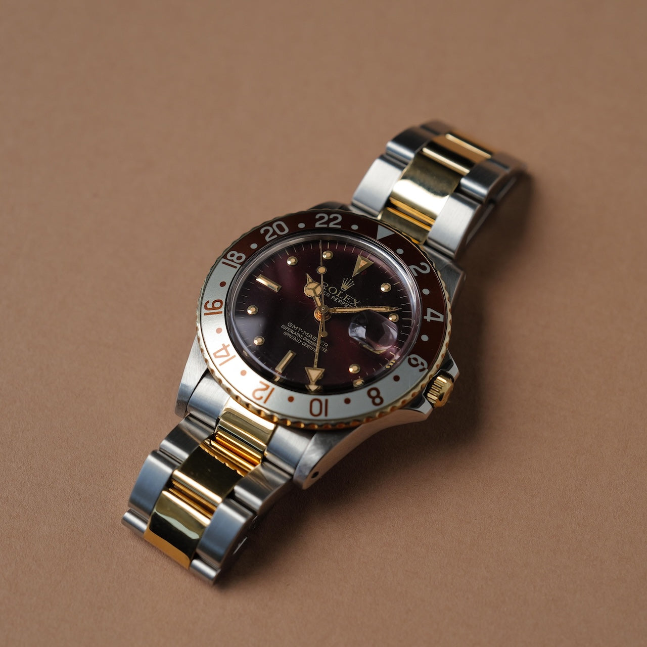 ロレックス/GMTマスター16753/茶つぼ/ダークレッド/ルートビア/保証書付き/ROLEX GMT MASTER REF.16753 "Brown Nipple dial" Root Beer 1982Y with Paper